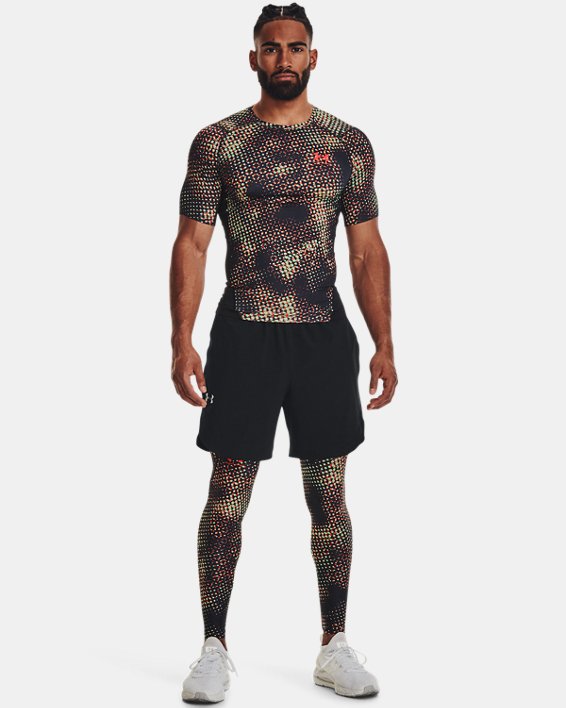 Men' HeatGear® Armour Compression Printed Short Sleeve, Black, pdpMainDesktop image number 2